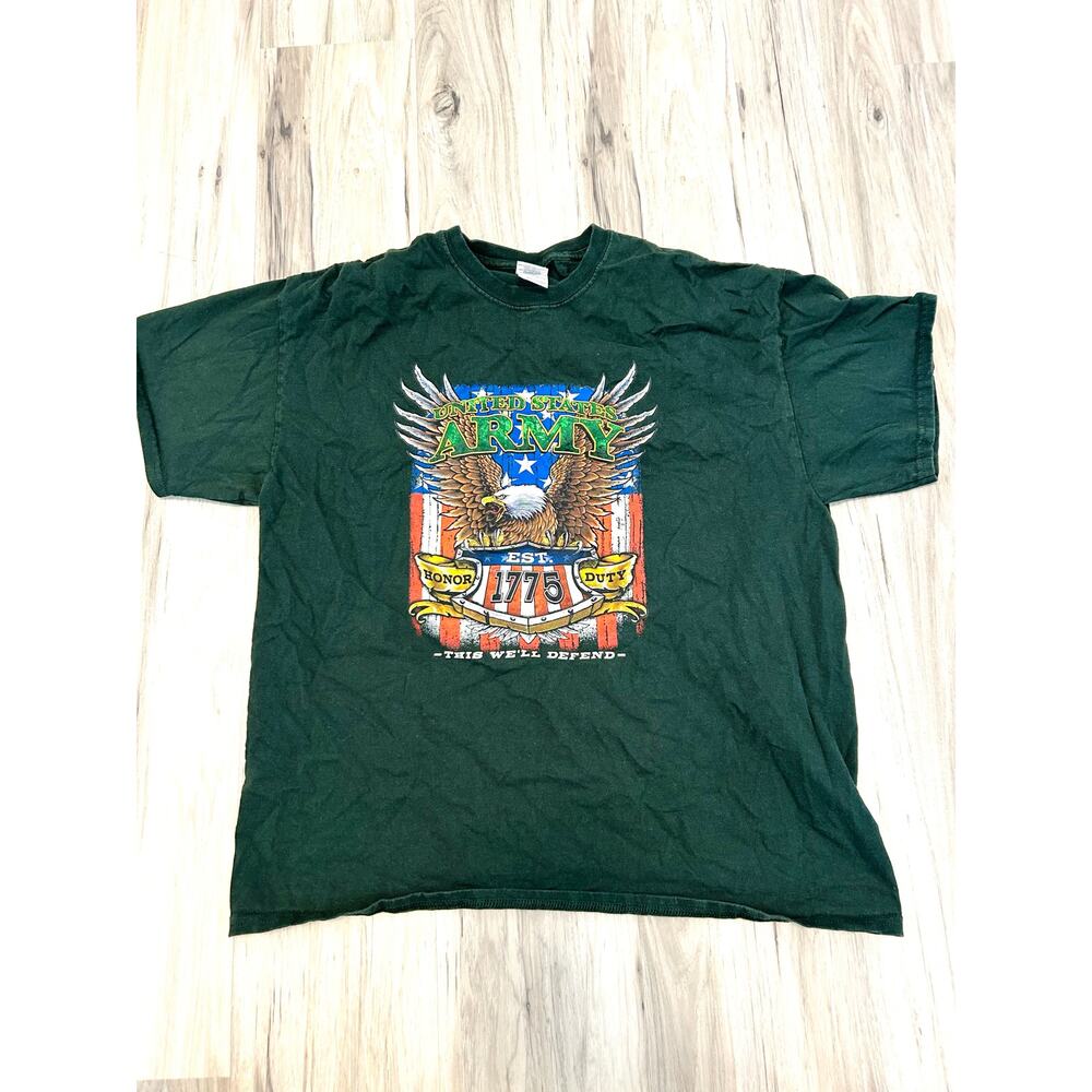 U.S ARMY Shirt Mens XL Green Bald Eagle American Flag Military Tribute Tee